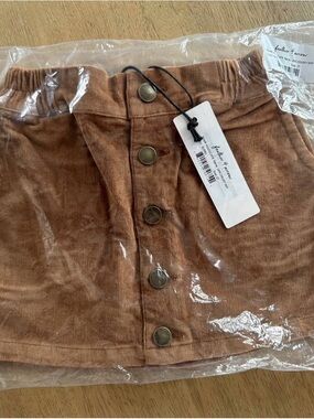 Button-Front Corduroy Mini Skirt - Tan